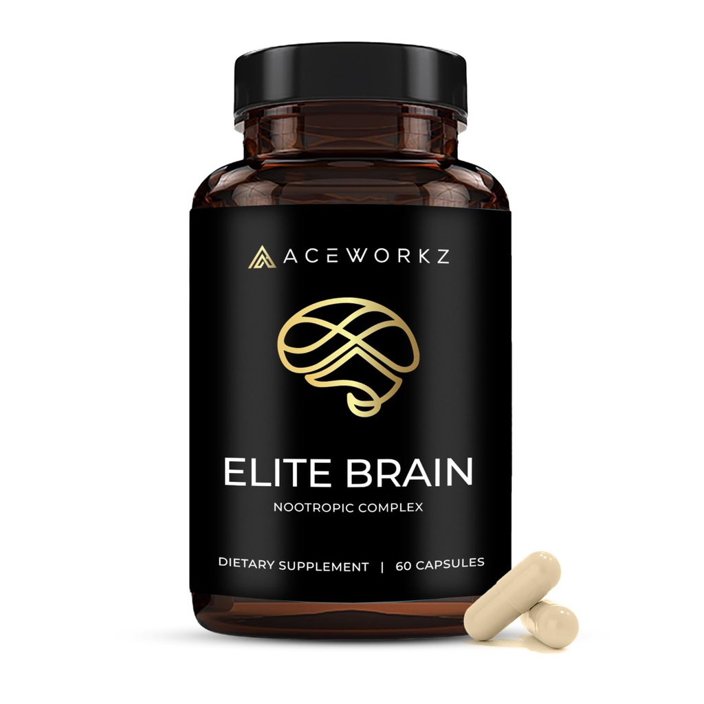 Elite Brain - Nootropic Supplement for Focus, Memory & Mental Clarity – Caffeine-Free Natural Energy with Lion’s Mane, L-Theanine & Vitamin B Complex (60 Capsules)