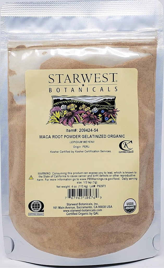 Starwest Botanicals Organic Maca Root Powder (Gelatinized), 4 onzas