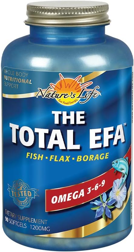 La vida de la naturaleza El aceite total de pescado EFA w / aceites de linaza orgánica " tóxicos 1200 mg tóxico Skin, Heart " Memory TEN 90 Softgel