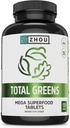 Zhou Total Greens - Super Greens Suplementos, Daily Veggie Pills, Superfood Tabs, Suplementos vegetales para adultos, tabletas de vitaminas - 120 Tablets