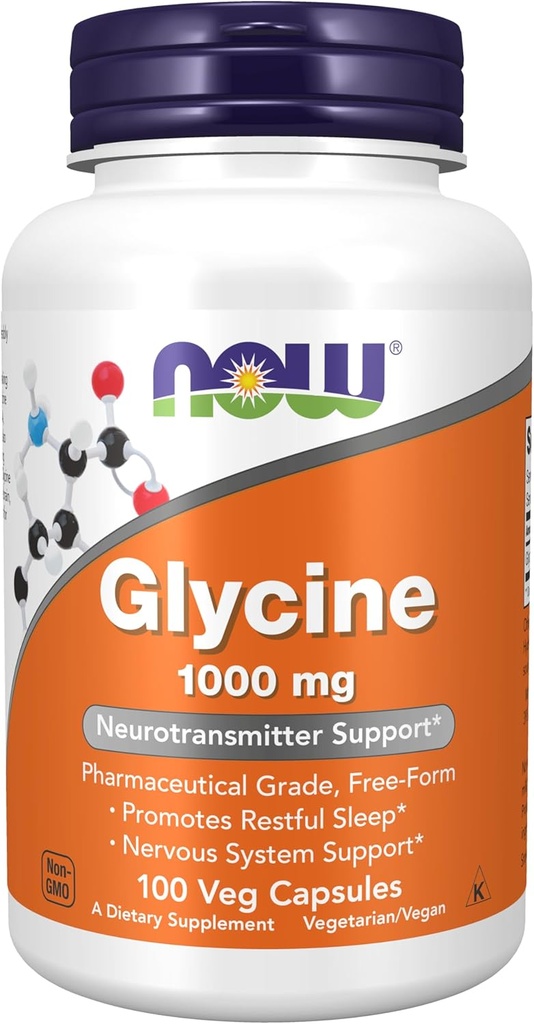 AHORA Suplementos de alimentos, Glycine 1000 mg Free-Form, Neurotransmitter Support*, 100 cápsulas Veg