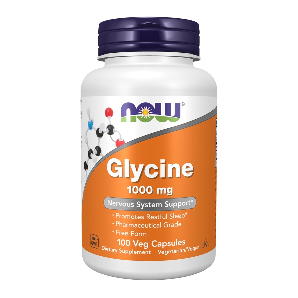 AHORA Suplementos de alimentos, Glycine 1000 mg Free-Form, Neurotransmitter Support*, 100 cápsulas Veg