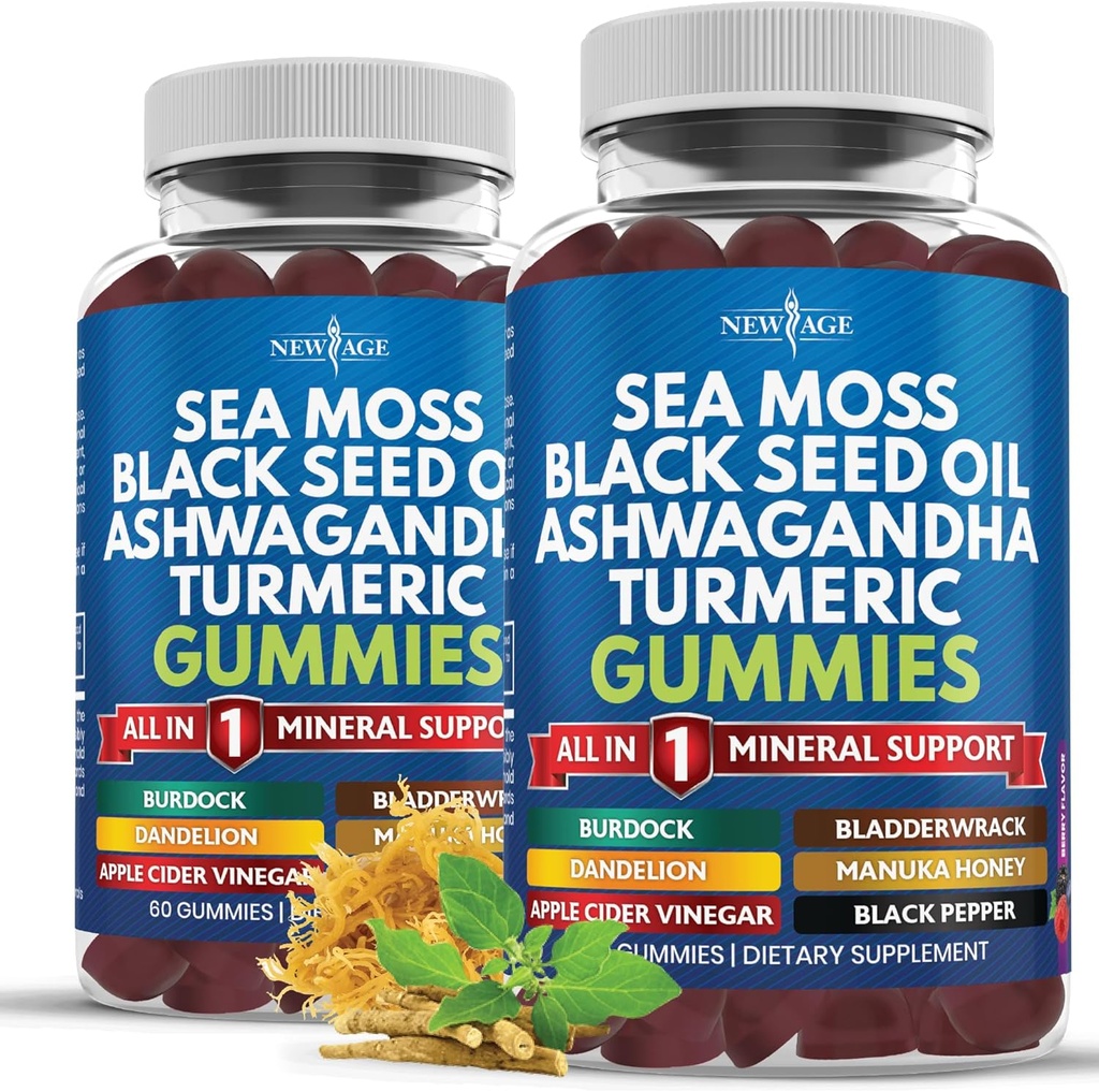 Sea Moss Gummies, Sea Moss, Black Seed, Ashwagandha, Turmeric, Manuka Honey, ACV, Dandelion, Black Pepper, Burdock, Bladderwrack, Vegan - 120 Conde