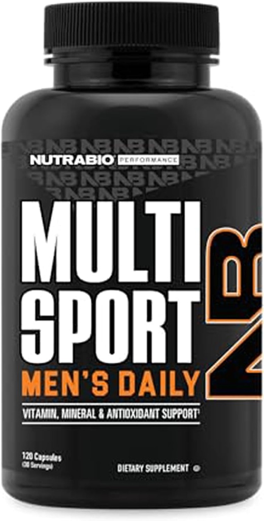 NutraBio Multisport para Hombres - Mens MultiVitamin - 33 Vitaminas, Minerales, Micronutrientes - Rico en Antioxidantes - Apoya Peak Athletic Performance, Energía, Metabolismo (120 cápsulas vegetales)