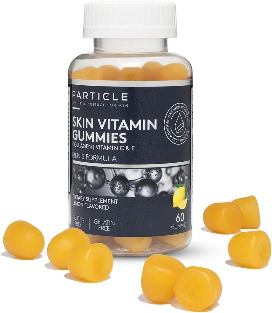 Esquía de partículas Vitamina Gummies, Gluten suplemento diario gratuito para el soporte de piel saludable, suplemento de hombre hecho con vitamina C, Collagen, Biotina & Zinc, sabor de limón, 60 Gummies, 1 mes de suministro