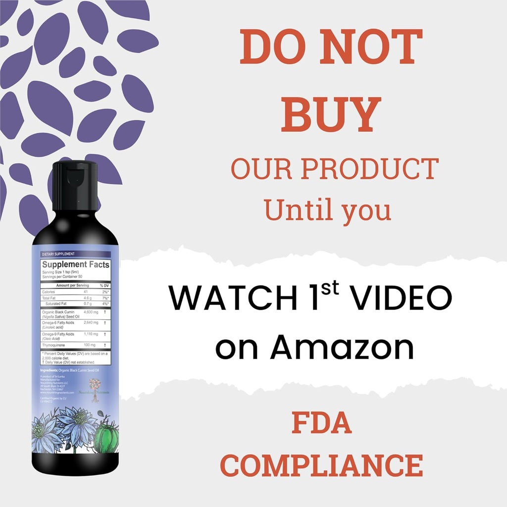 Organic Black Cumin Seed Oil-USDA-Cold Presionado – hasta 6X Stronger Thymoquinone- Pure Nigella Sativa Cumin Seeds - Suplemento Premium para Immune Support, Antioxidant, Calming, Skin & Hair (8.5 oz)