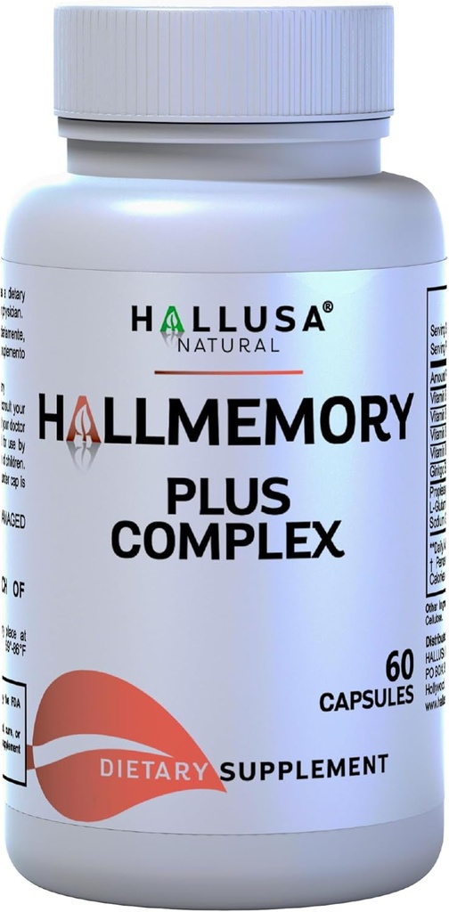 Hallusa Natural Brain Health Supplement – Ginkgo Biloba, B Vitaminas " Choline – Memory & Focus Support – Mental Clarity & Energy – Brain Booster for Men &amp; Women – 60 cápsulas