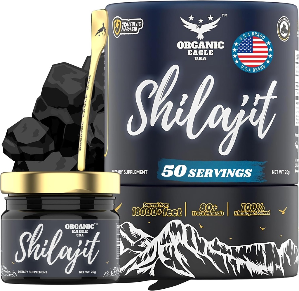 Himalayan Organic Shilajit ← 50 Sirve para la energía natural y la inmunidad Booster para hombres &amp; mujeres con 80+ Minerales de traza esencial > 75%+ Ácido Fulvic tención 100% Puro Silencio con el informe de pruebas de laboratorio