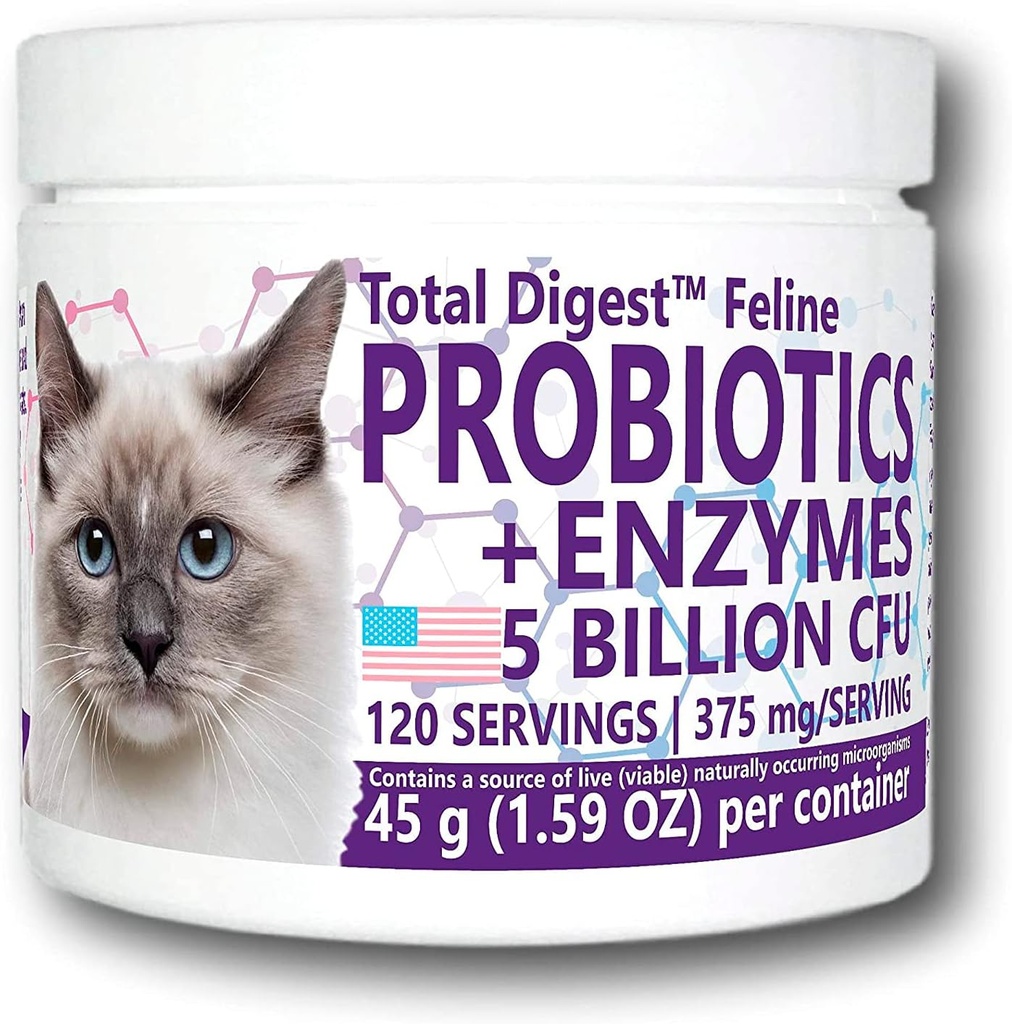 Total DigestTM Feline Probiotics and Enzymes, All-Natural Digestive System Dietary Supplement Formula for Cats (120 Servings)