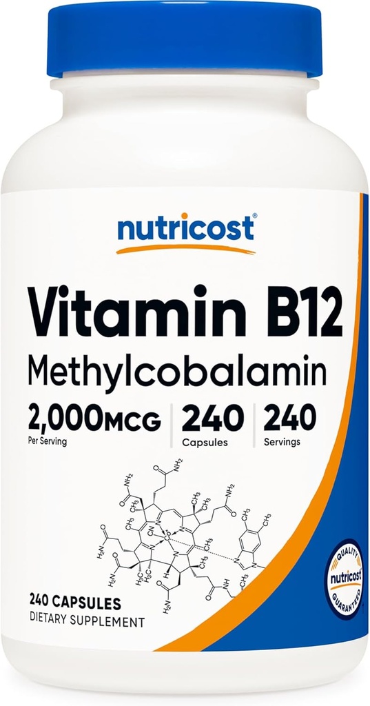 Nutricost Vitamina B12 (Methylcobalamin) 2000mcg, 240 cápsulas - cápsulas vegetarianas, no GMO, Gluten Suplemento B12