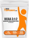 BulkSupplements.com BCAA 3:1:2 Powder - BCAA Suplementos, Aminoácidos de cadena ramificada Polvo - Sin sabor, 1,5g por ser, 500g (1.1 libras) (Pack of 1)