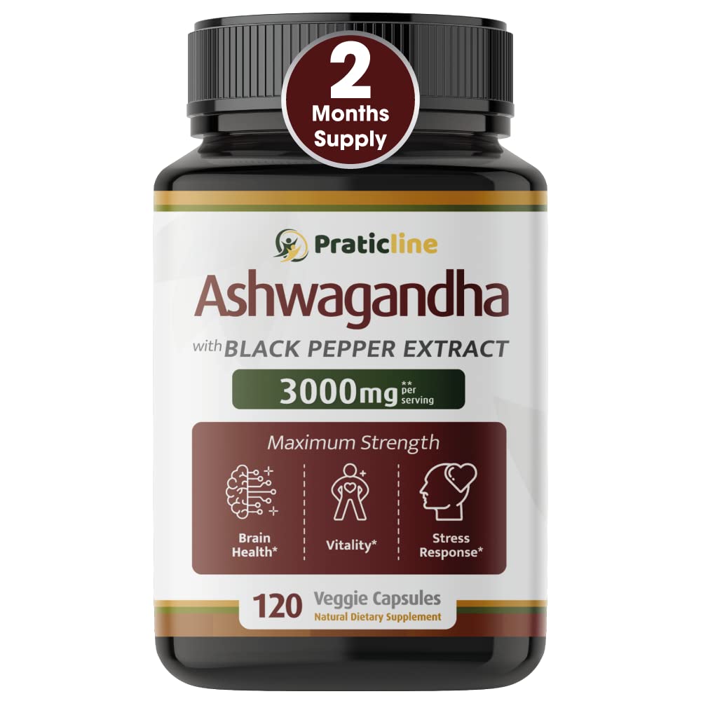 Ashwagandha capsules 3000 mg - 120 Vegan Cap Made with Organic Ashwagandha Powder and Root Extract. Gluten Free. Made in USA