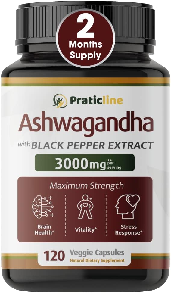 Ashwagandha capsules 3000 mg - 120 Vegan Cap Made with Organic Ashwagandha Powder and Root Extract. Gluten Free. Made in USA