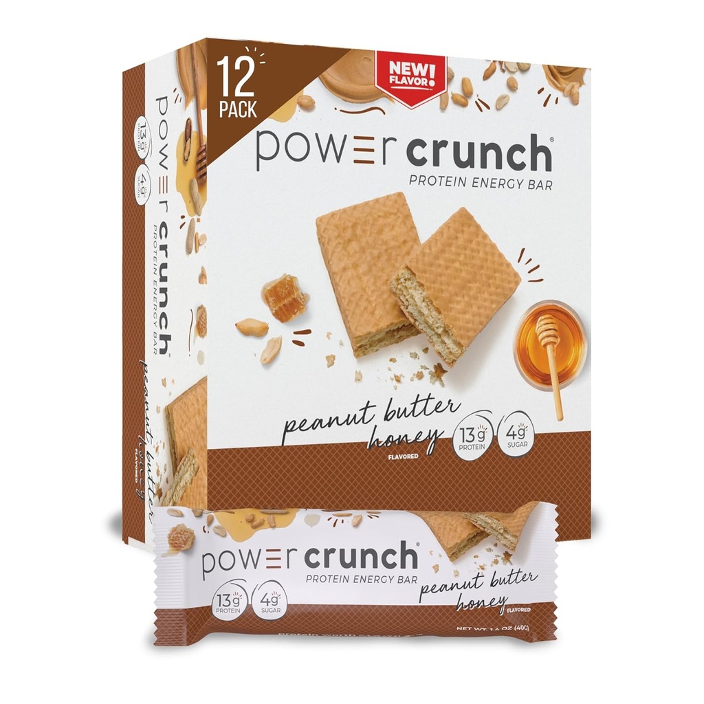 Power Crunch Protein Wafer Bares, High Protein Snacks with Delicious Taste, Peanut Butter Honey, 1.4 Ounce (12 Count)