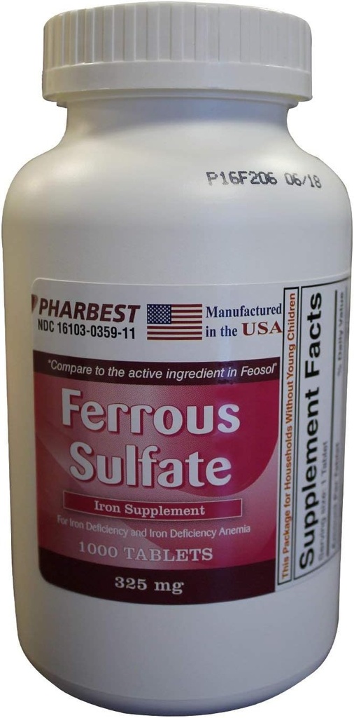 Sulfato ferroso 325 mg Tabletas, 1000 Condes