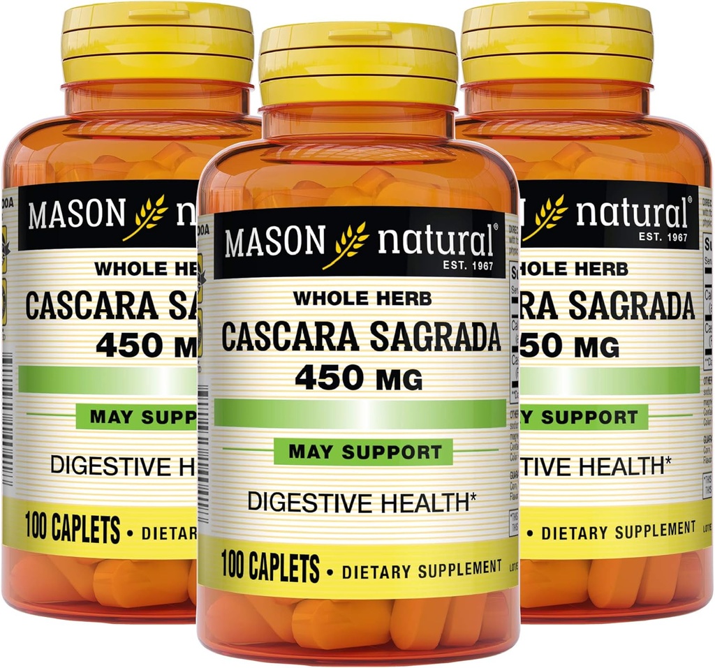 Masón Natural Cascara Sagrada 450 mg, Suplemento Herbal para el Soporte de Función Digestiva Normal, 100 Caplets (Pack of 3)