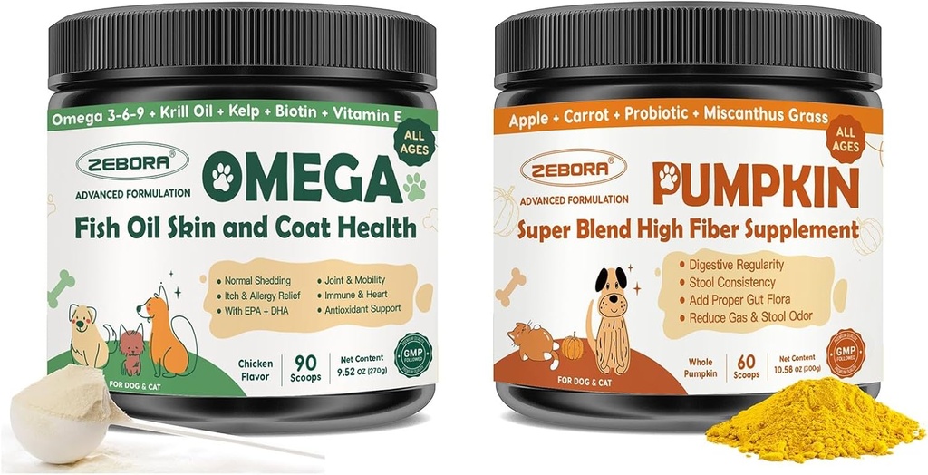 ZEBORA Pumpkin for Dogs, Omega 3 Fish Oil for Dogs