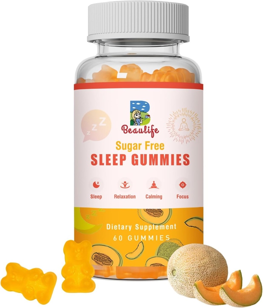 5 mg Melatonina Gummies, Apoyo al sueño para adultos, suplementos de melatonina para dormir, 60 gomas de sabor cantaloupe