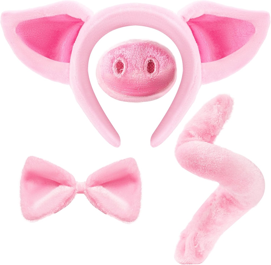 Creaciones especiadas Pink Pig Dalmatian Costume Set con los oídos nariz Tail y Bow Tie, Accesorios de traje animal para Unisex