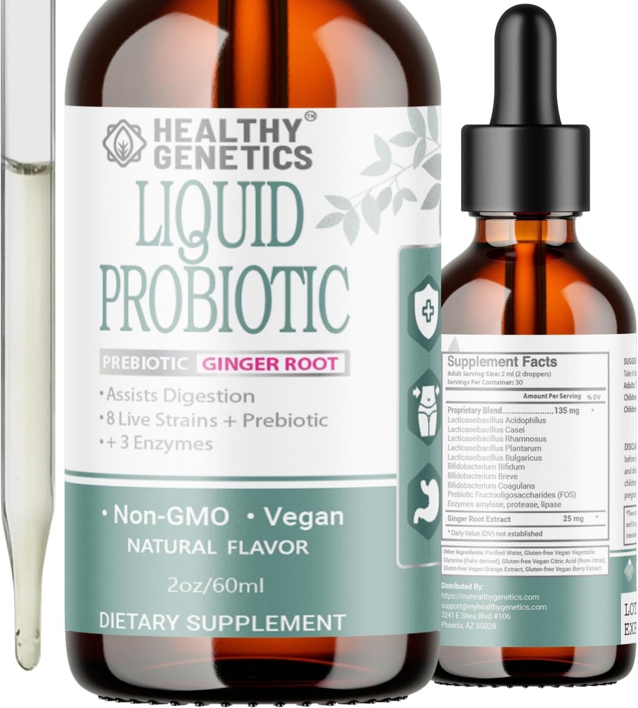 Probióticos líquidos para hombres y niños que sufren Prebióticos +Ginger + Probióticos para la salud digestiva TEN Acidophilus Probiótico TEN Dairy Free TEN Vegan ANTE NO-GMO TENIDO GRATIS 30 Servimientos