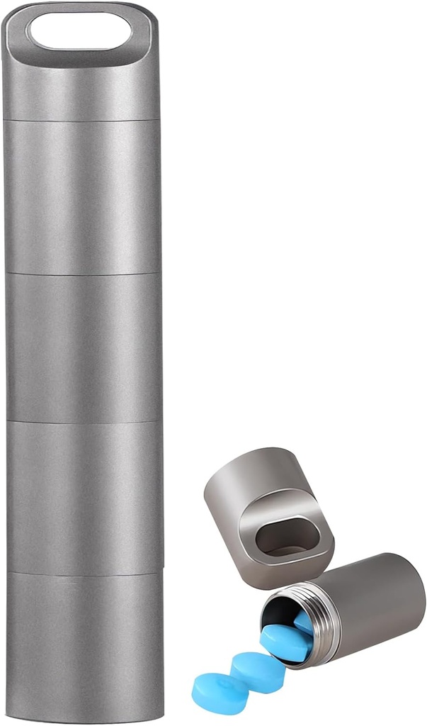 Pequeño Keychain Pill Holder, 304 Caja de Pill de acero inoxidable organizador para viajes, caja de medicamentos para los hombres de bolsillo resistente al agua (Caso de la pila de bolsillo de gran tamaño)