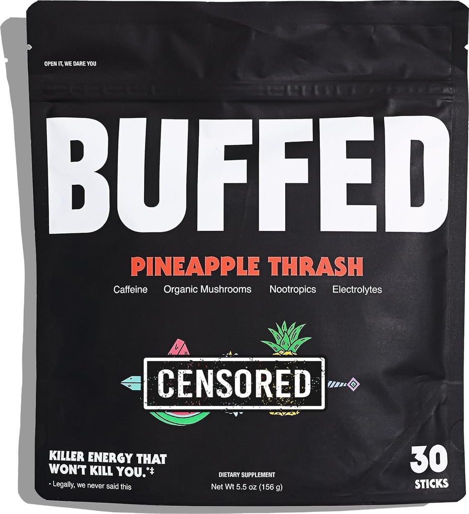 Empaquetadura de polvo de energía, Mezcla de Bebida para uso limpio, embalses de botas saludables TEN 150mg Caffeine + Hidration TEN Nootropics, Organic Mushrooms, B-Vitamins, Electrolytes TEN 30 Pack-Pineapple Thrash