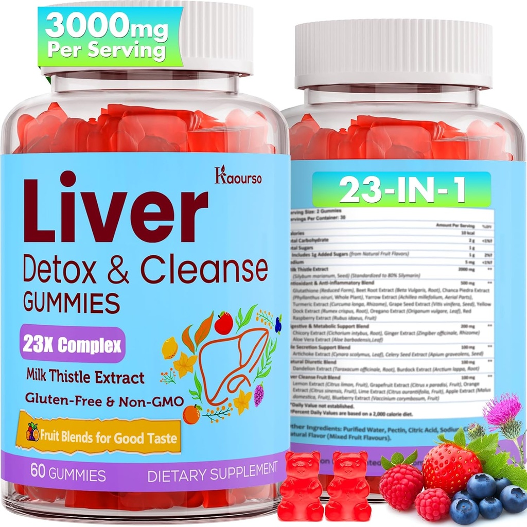 Liver Cleanse Detox " Reparar las Gummies  durable Milk Thistle with Turmeric Dandelion Root " Artichoke - Fruit Flavor, 60 Gummies