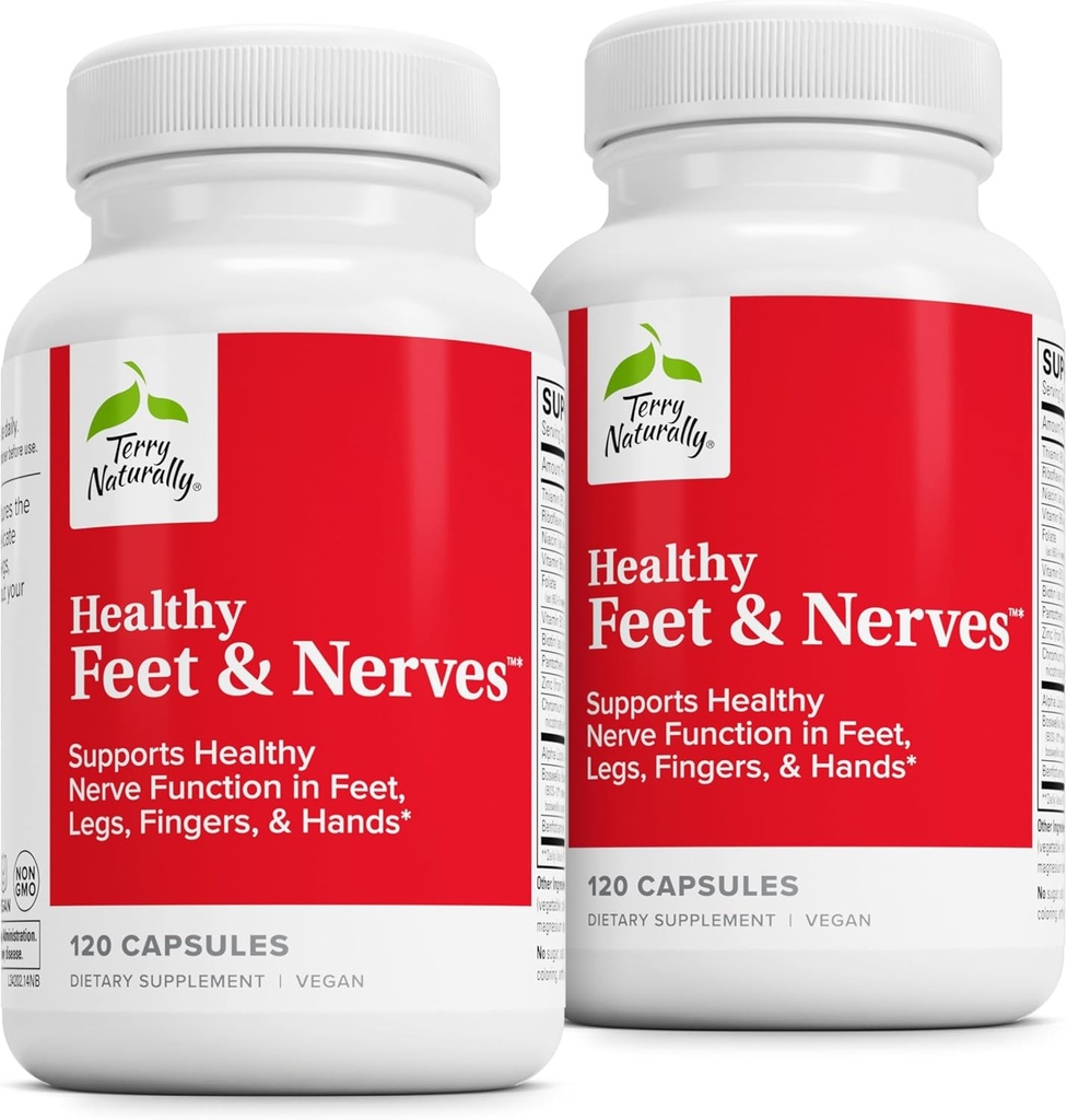 Terry Naturally Healthy Feet & Nerves - Herbal Supplement with Bioactive Vitamin B12 - Circulation & Nerve Health Support Supplement - Vegan Capsules with Boswellia Serrata - 120 Capsules (Pack of 2)