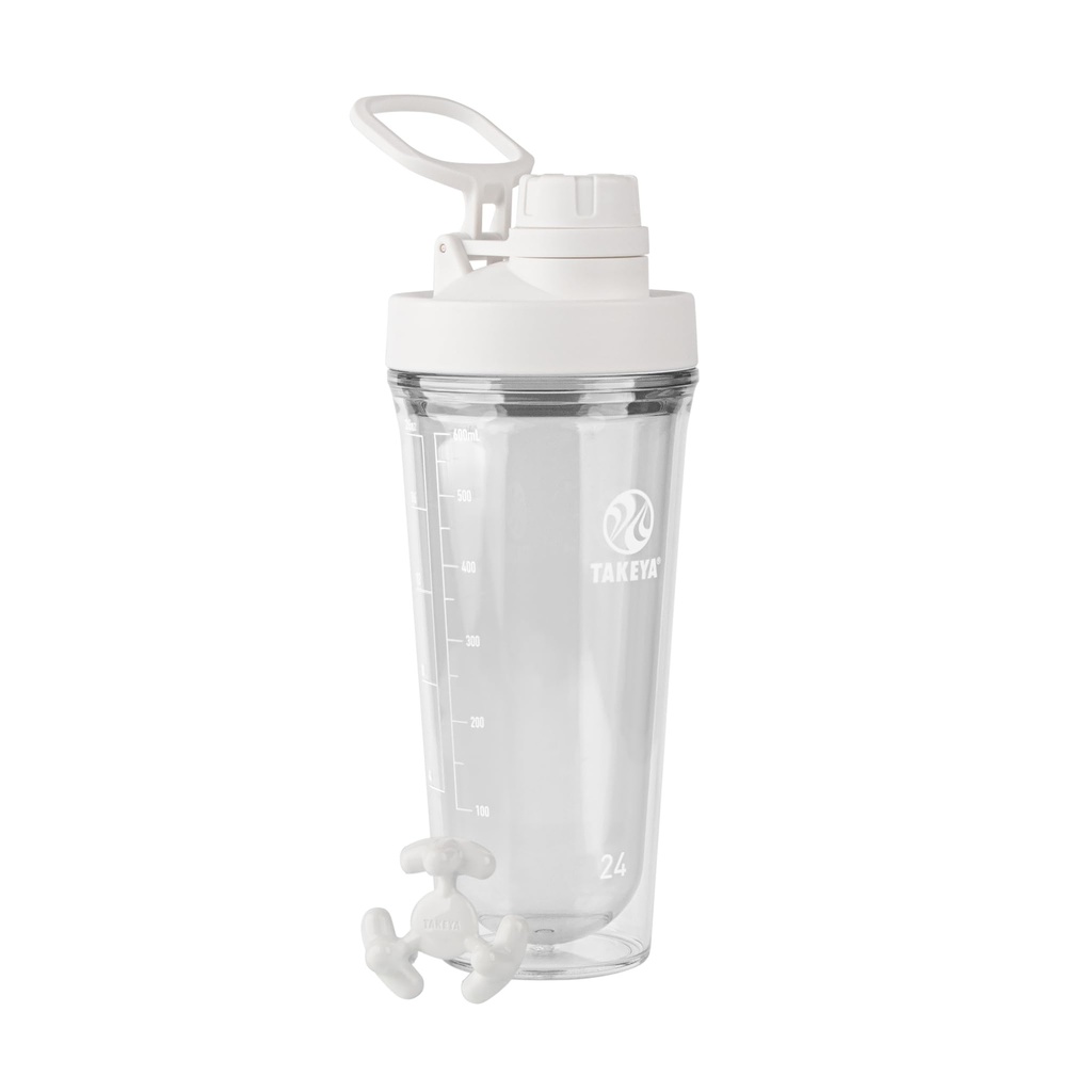 Takeya Protein Shaker - BPA-Free Plastic Shaker Bottle with Leak-Proof Spout Lid - Easy Carry Shaker for Gym & More - Dishwasher-Safe Reusable Shaker with Spout Lid - 24 oz, Cloud White
