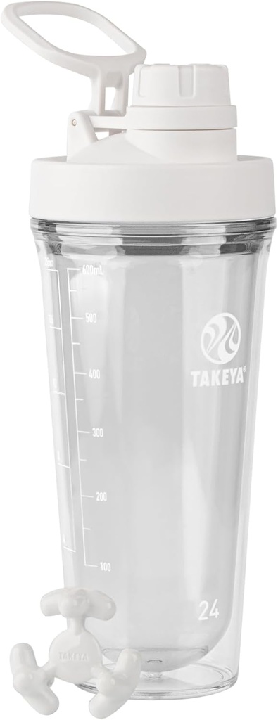 Takeya Protein Shaker - Botella de plástico sin BPA con Leak-Proof Spout Lid - Easy Carry Shaker for Gym &amp; Más - Dishwasher-Safe Reusable Shaker with Spout Lid - 24 oz, Cloud White