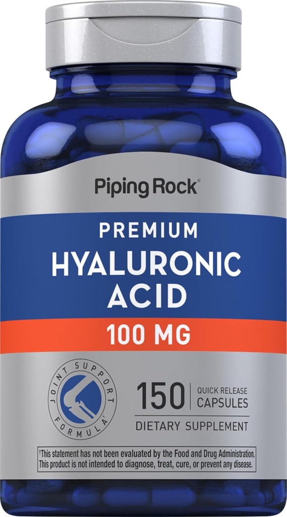 Piping Rock Hyaluronic Acid Suplemento TEN 100 mg ANTE 150 Capsules TEN como Sodium Hyaluronate TEN Non-GMO, Gluten Free