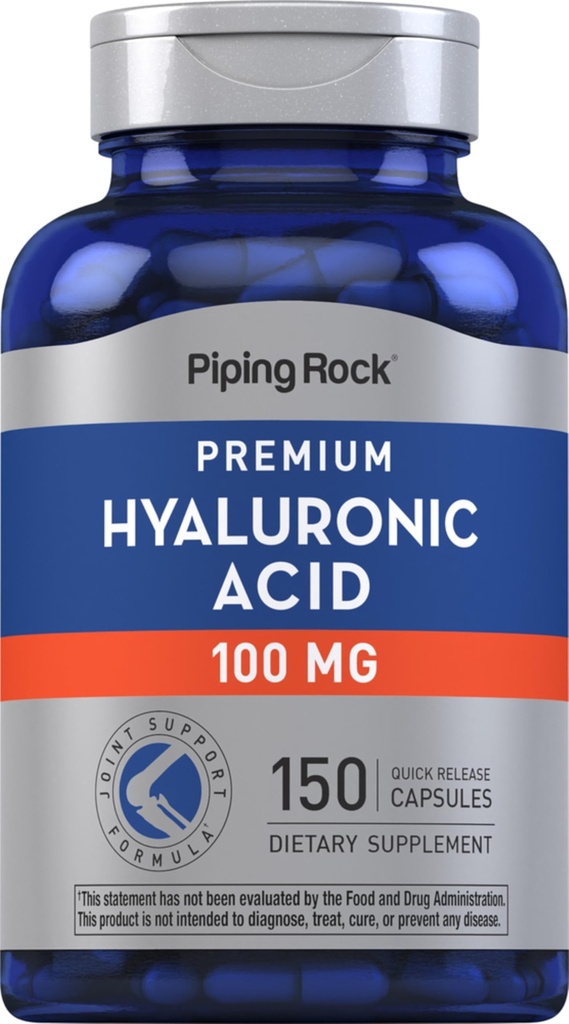 Piping Rock Hyaluronic Acid Suplemento TEN 100 mg ANTE 150 Capsules TEN como Sodium Hyaluronate TEN Non-GMO, Gluten Free