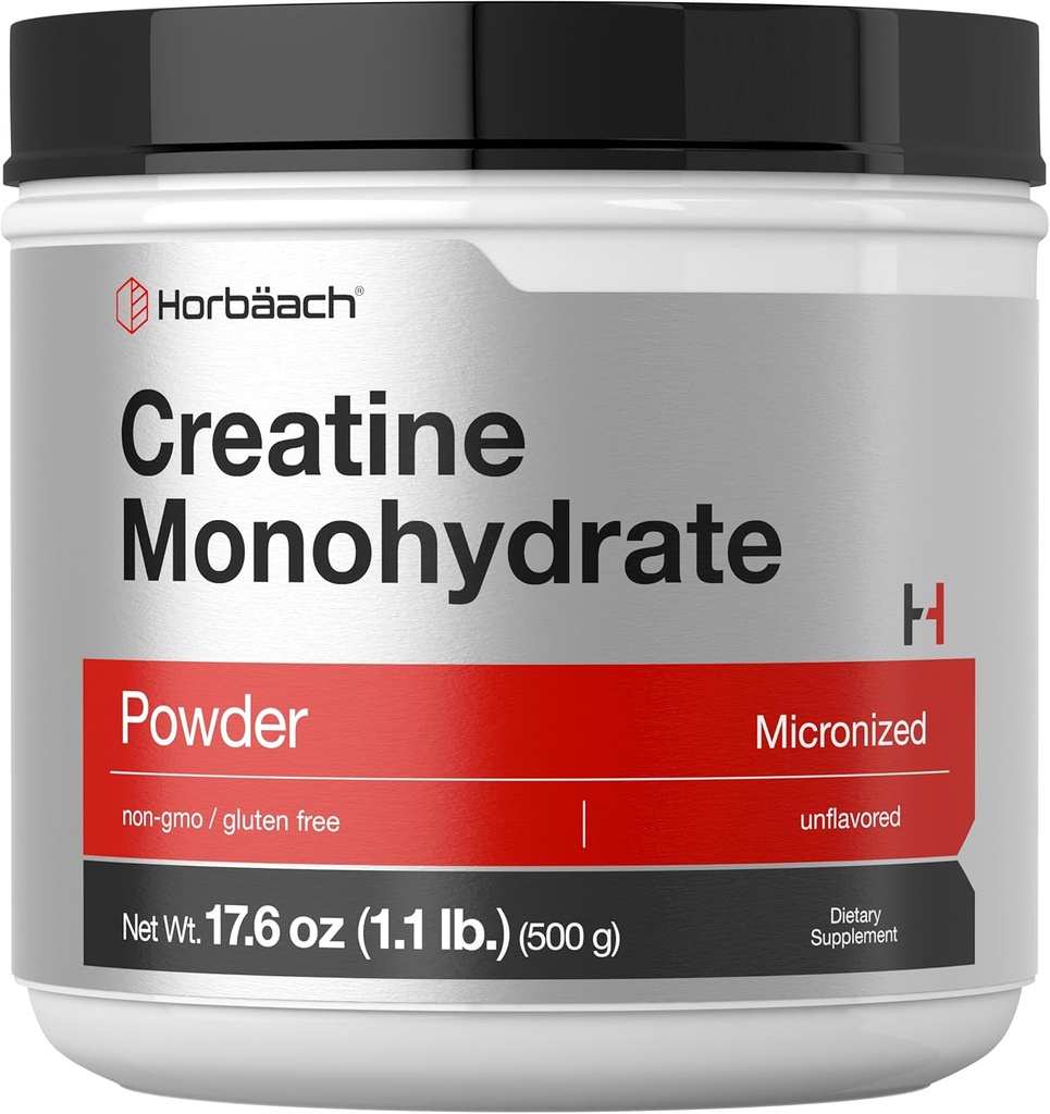 Horbäach Creatine Monohydrate Powder | 1.1lb (17.6 oz) | Micronized and Unflavored | Vegetarian, Non-GMO, and Gluten Free Supplement
