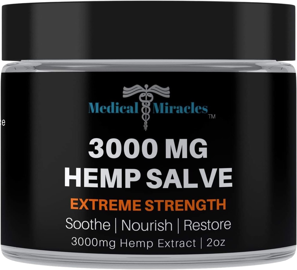 Milagros Médicos cáñamo 3000 Mg Extremada Salve de cáñamo: Ideal para HIPS, articulaciones, cuello, espalda, codos, remolques, manos y rodillas hechos en EE.UU.