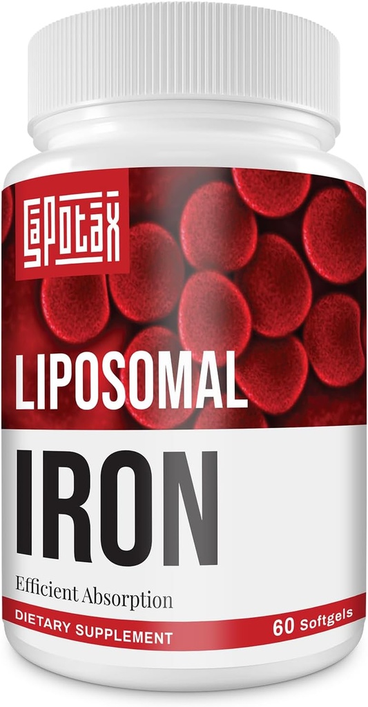 Suplemento Liposomal Fe Hierro para Mujeres, 65 mg Suplemento de Hierro con ácido fólico " Vitamina B12 para Hombres, Sangre diaria " Apoyo energético para adultos deficiencia de hierro 60 Softgels (1 botella)