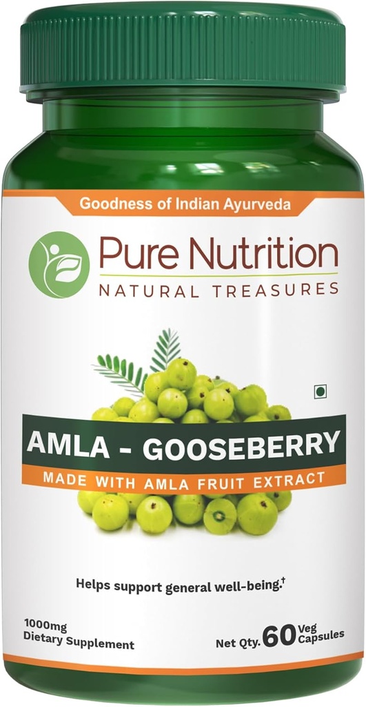 Pura Nutrición Amla Extracto 1000mg por Serving. (Equivalente a 8000mg Amla Fruit Powder)