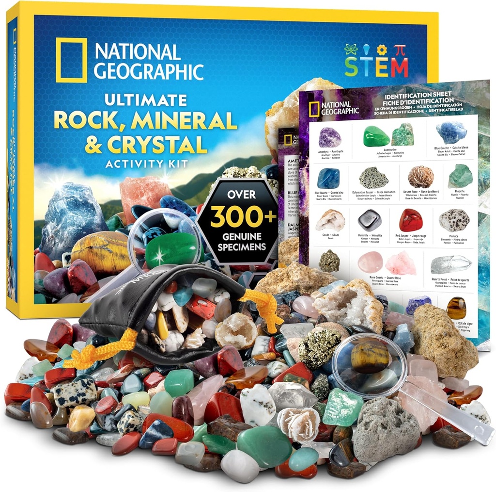 National Geographic Rock Collection Box for Kids – 300+ Piece Gemstones and Crystals Set Incluye geodes y cristales reales, rocas y minerales, kit de ciencia para niños, un regalo de geología para niños y niñas