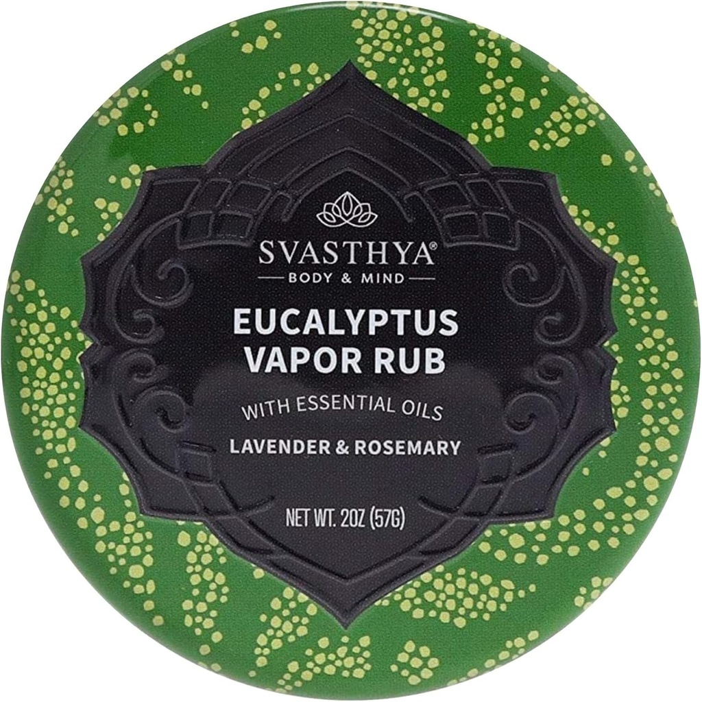 Svasthya Body & Mind Eucalyptus Vapor Rub - Opens Nasal Passages & Moisturizes The Skin, Cough, Stuffy Nose & Congestion Relief, Olive Oil, Beeswax, Lavender, Rosemary - Made in The USA, 2oz