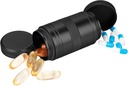 Metal Pill Box 2 veces al día - Portable Waterproof Small Pill Case (AM PM), Travel Daily Pill Container, Compact Pill Holder Medicine Organizer for Pills/Vitamin/Fish Oil/Supplements, Black