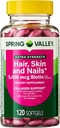 Spring Valley Extra Strength Hair, Skin, & Nails Collagen Support Softgels, 5000 mcg Biotin, 120 Conde, Biotin for Hair Nail Skin Support, Vitaminas para Mujeres