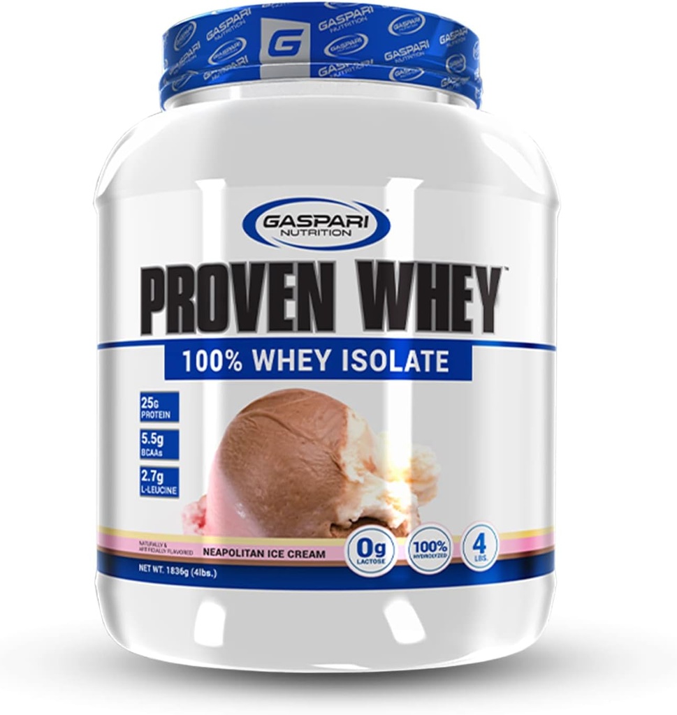 Gaspari Nutrition Proveed Whey, 100% Hidrolyzed Whey Isolate, High Protein, Lactose Free, Low Carbohydrate y Low Sugar (4lb, Naapolitan Ice Cream)