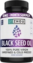 ZHOU Black Seed Oil Capsules - Black Cumin Seed Oil Cold Presionado, Nigella Sativa, Pure Unrefined Blackseed, Premium Supplement for Health, Hair & Skin w/Thymoquinone - 60 cápsulas (Pack of 1)