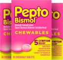 Pepto Bismol Chewable Tablets for Nausea, Heartburn, Indigestion, Upset Stomach, and Diarrhea Relief, Original Flavor, 90 Total (3 Packs of 30)