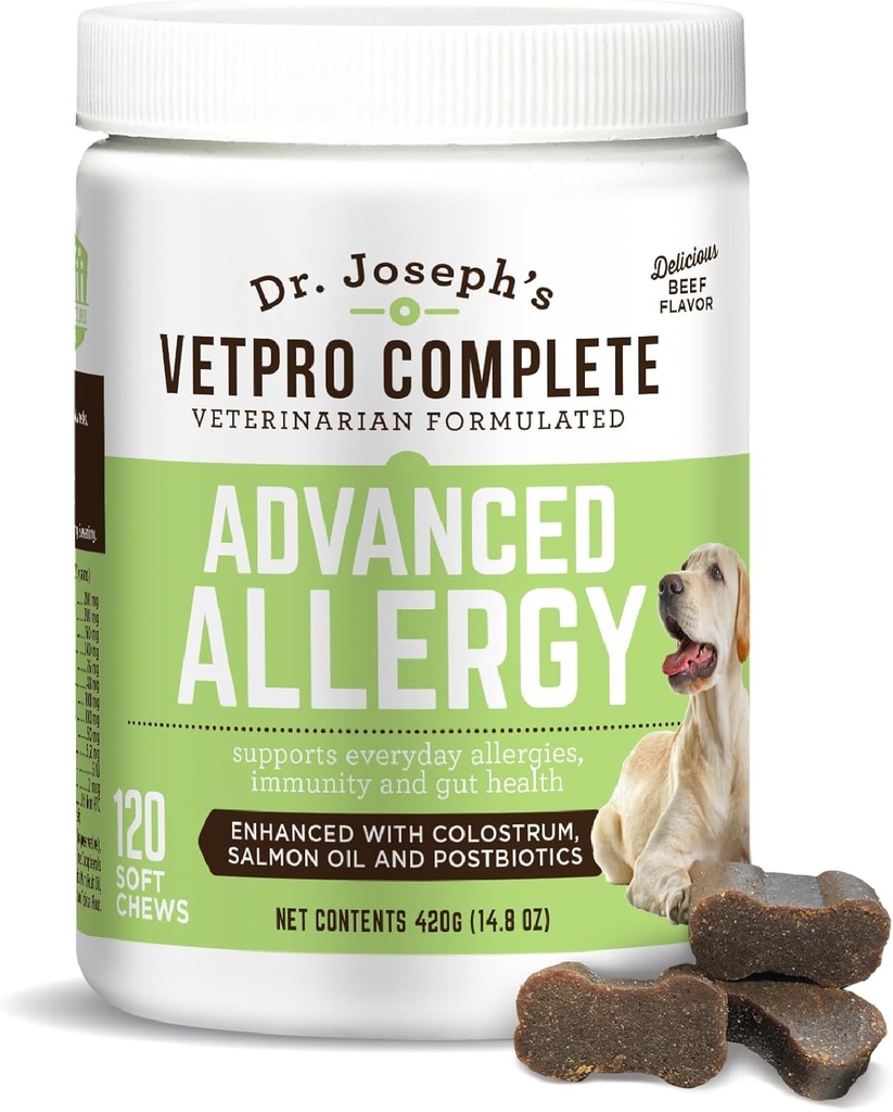 VetPro Advanced Allergy and Itch Support for Dogs - Supports Seasonal Allergies, Itchy Skin, " Immunity - Enhanced with Salmon Oil, Probiotics " Colostrum for Allergies, Immune Support, " Gut Health