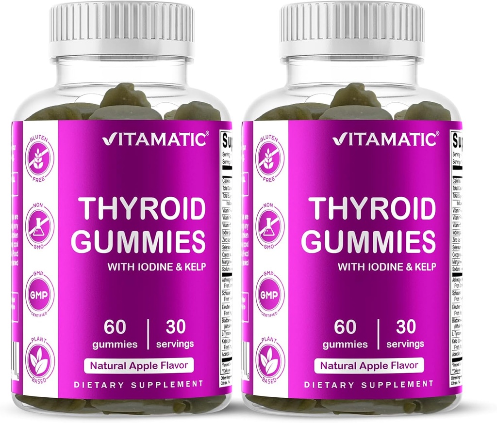 Vitamatic 2 Pack Vegan Thyroid Support Gummies with Iodine & Kelp – 60 Conde – Plant-Based – Supports Energy & Metabolism