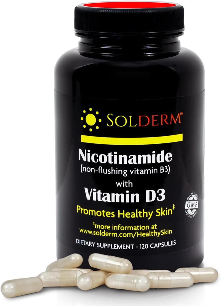 Nicotinamide Vitamina B3 y D3 Suplemento Silencio Vegetariano y libre de gluten Nicotinamide Suplemento con casquillos vegetales de celulosa tóxica promueve la piel sana latitud 60 cápsulas  500mg
