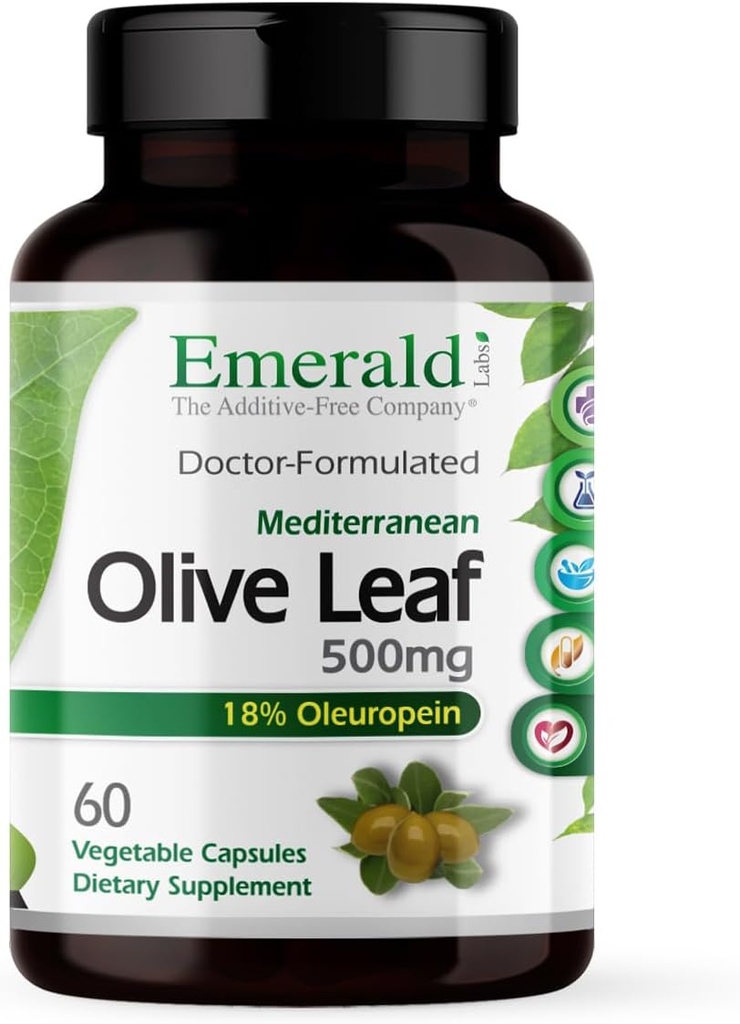 EMERALD LABS Mediterranean Olive Leaf 500mg - Extracto de hoja de oliva sin gluten - Soportes Skin, Immune & Heart Health - 60 cápsulas vegetales (hasta 60 días de suministro)