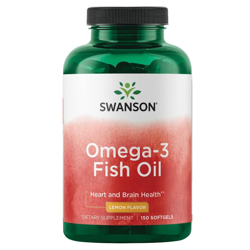 Swanson Omega 3 Fish Oil Suplemento Corazón Cerebro y Soporte Conjunto EFAs sin GMO 180 mg EPA Plus 120 mg DHA 150 Softgel Capsules Lemon Flavor