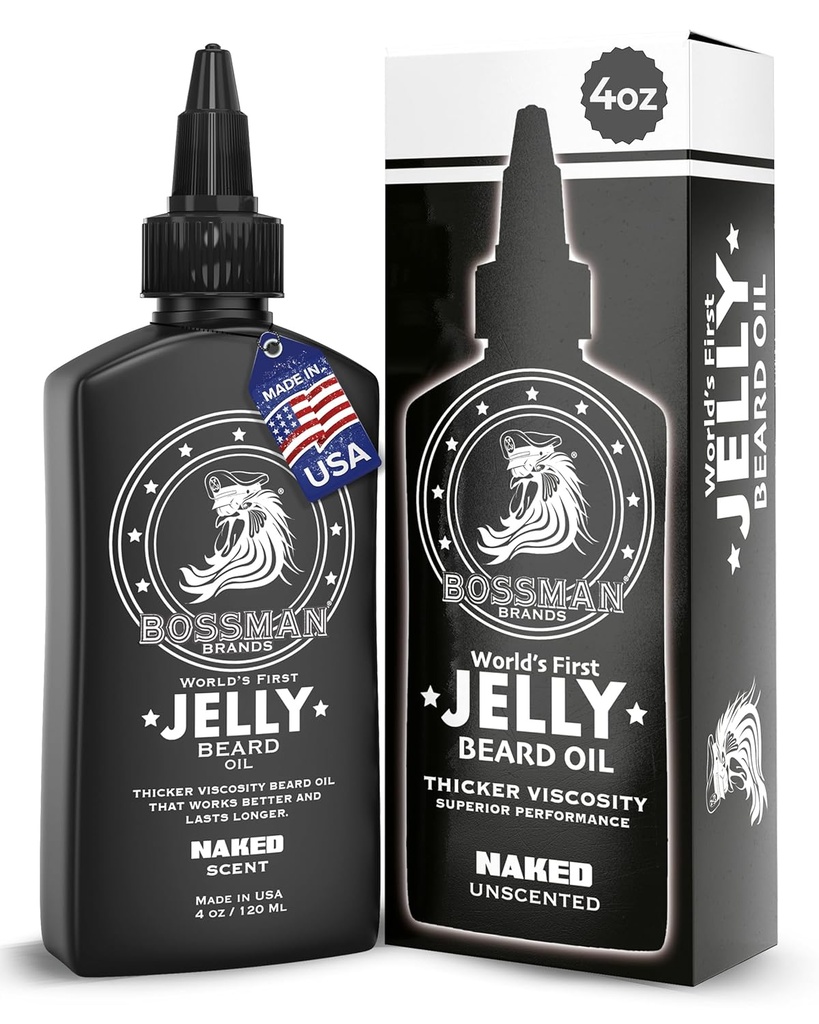 Bossman Jelly Beard Oil for Hombre (4 oz, Desnudo - No centrado) – Suaviza, hidrata " Condiciones con ingredientes naturales