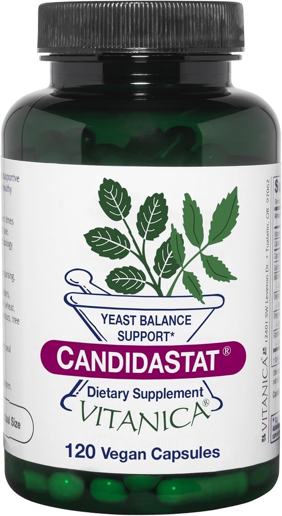 Vitanica Candidastat, Suplemento y Apoyo al Saldo de Levadura, Vegan, 120 cápsulas